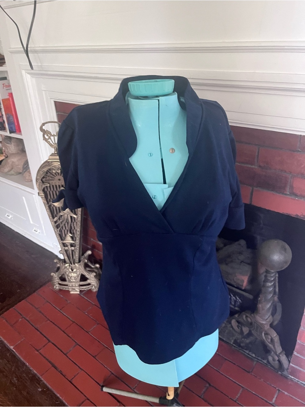 Lindy Bop Navy Short Sleeve V-Neck Peplum Top uk size 14 / us size L